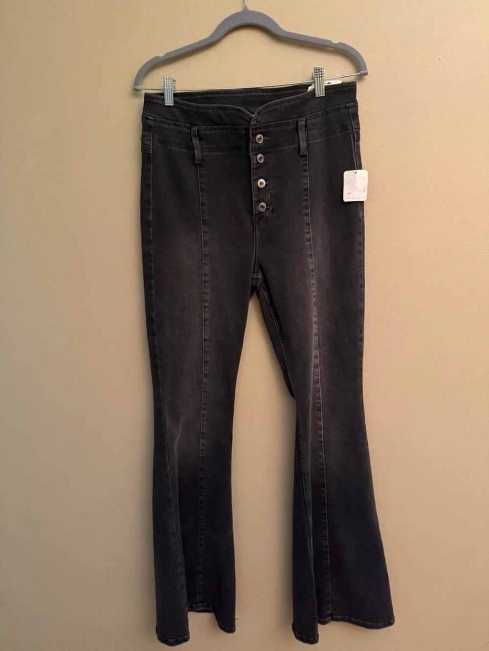 We The Free Charcoal Black High-Rise Button-Fly Flare Jeans